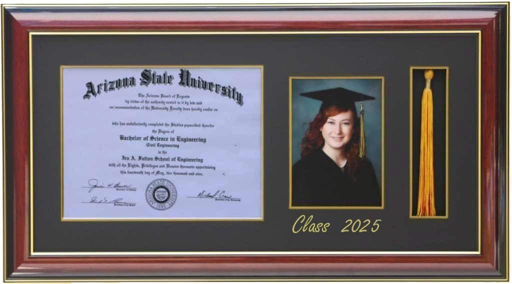 Deluxe Black wood graduation frame with three openings for a diploma, a 5x7 portrait, and a tassel holder, featuring professional double mat in black and gold personalized class of 2026, handcrafted ,6x8,7x9,8x10,8.5x11,9x12,10x12,10x13,11x14,HF
