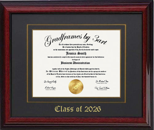 Handcrafted walnut wood diploma frame with a high-gloss finish, featuring a double mat in green and gold personalized,6x8,7x9,8x10,8.5x11,9x12,10x12,10x13,11x14,12x15,12x16,14x16,11x17,13x17,14x18,15x20,16x20.5,8.25x11.75