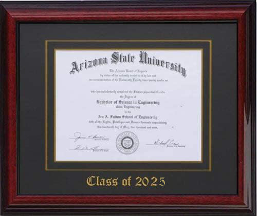 Handcrafted brandy wood diploma frame with a high-gloss finish, featuring a double mat in black and gold personalized,6x8,7x9,8x10.8.5x11,9x12,10x12