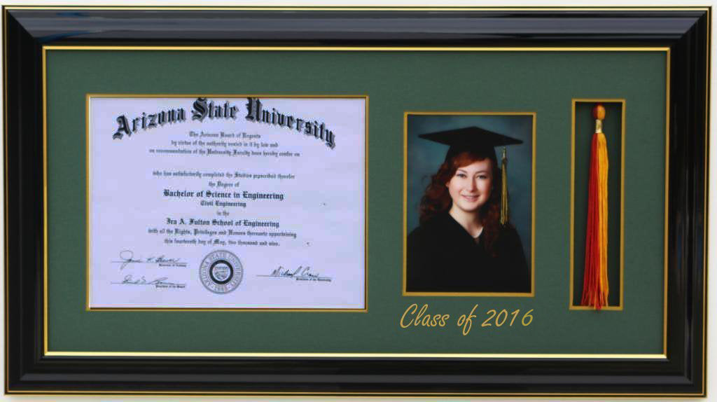 Deluxe mahogany wood graduation frame with three openings for a diploma, a 5x7 portrait, and a tassel holder, featuring professional double mat in black and gold personalized class of 2026, handcrafted ,6x8,7x9,8x10,8.5x11,9x12,10x12,10x13,11x14,HF