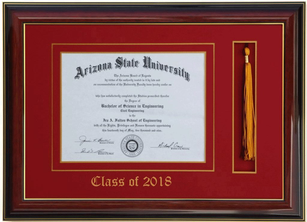 Handcrafted mahogany wood graduation frame featuring a diploma opening and a dedicated tassel holder with a high-gloss finish, accented with a double mat in black and gold personalized class of 2025,6x8,7x9,8x10,8.5x11,9x12,10x12,10x13,11x14,15x12