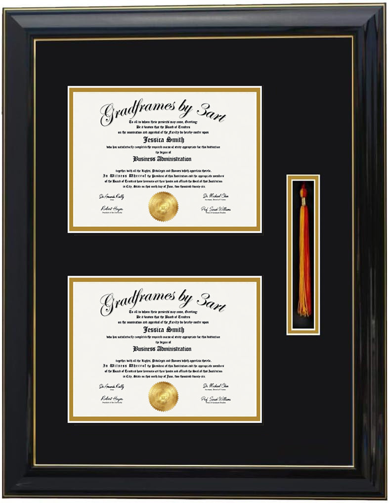 Custom Double Diploma Frame with  Tassel Opening-SQ