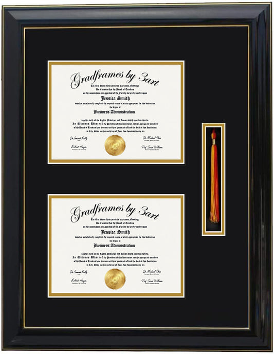 Custom Double Diploma Frame with  Tassel Opening-SQ
