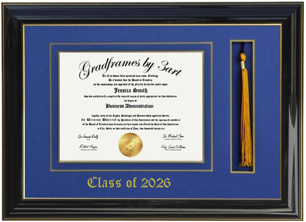 Graduation Blue Frame Design Blue & Gold Diploma & Tassel Frame | GradFrames By 3art