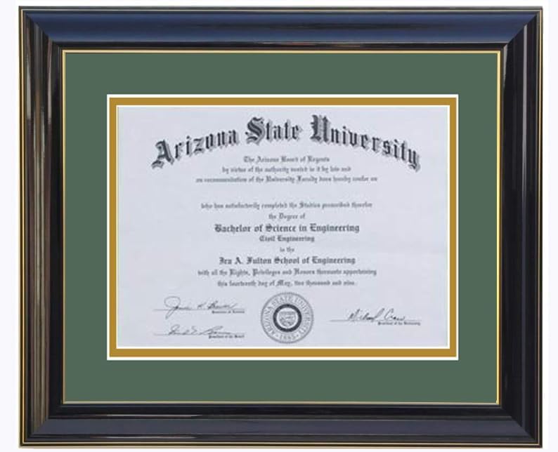 Custom black  wood diploma frame with a high-gloss finish, Handcrafted, featuring a double mat in black and gold ,6x8,7x9,8x10,8.5x11,9x12,10x12,10x13,11x14,12x15,12x16,11x17,14x17,14x18,13.5x15.5,8.25x11.75