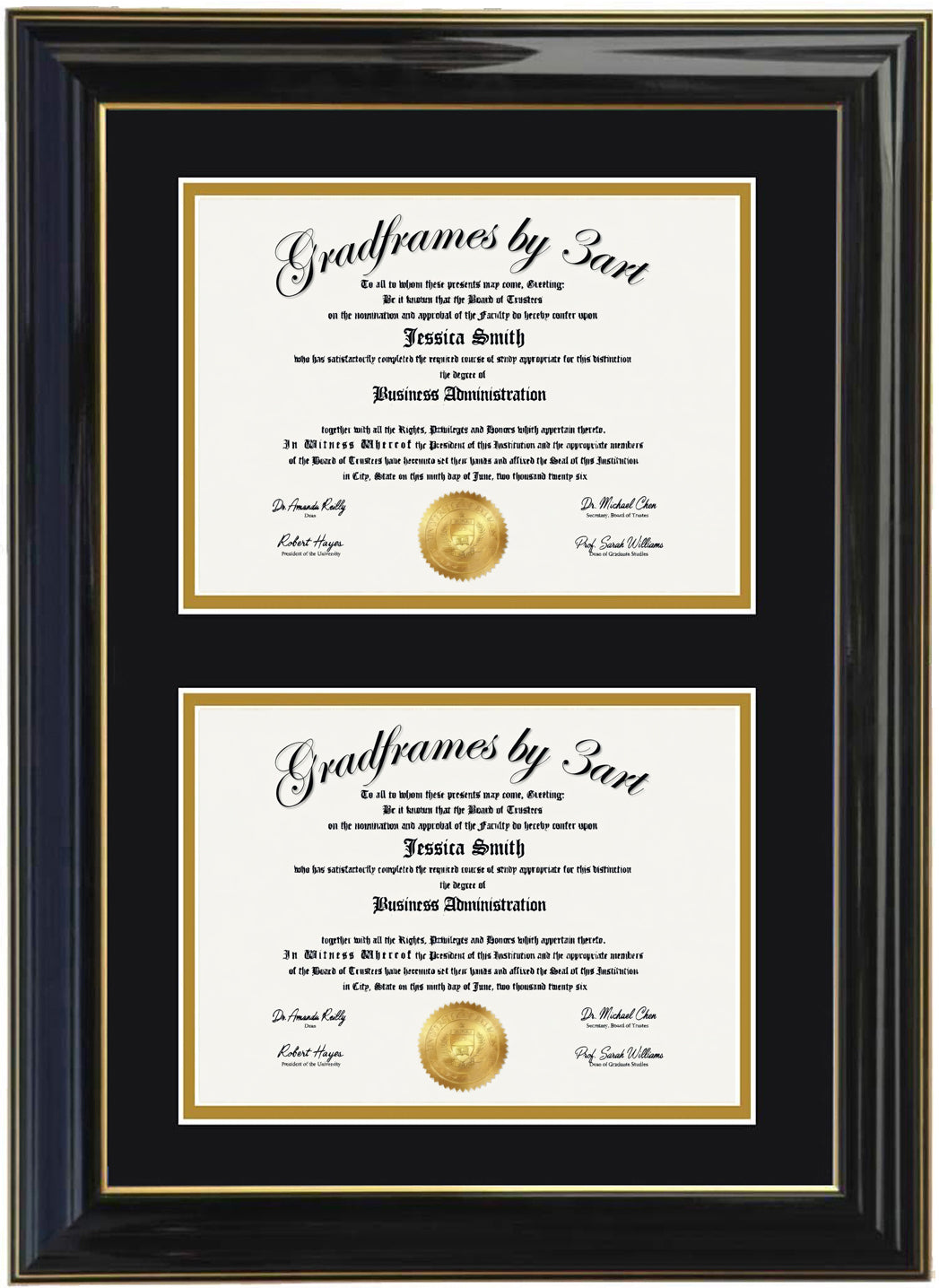 Custom Double Diploma Frame Black/Green -V