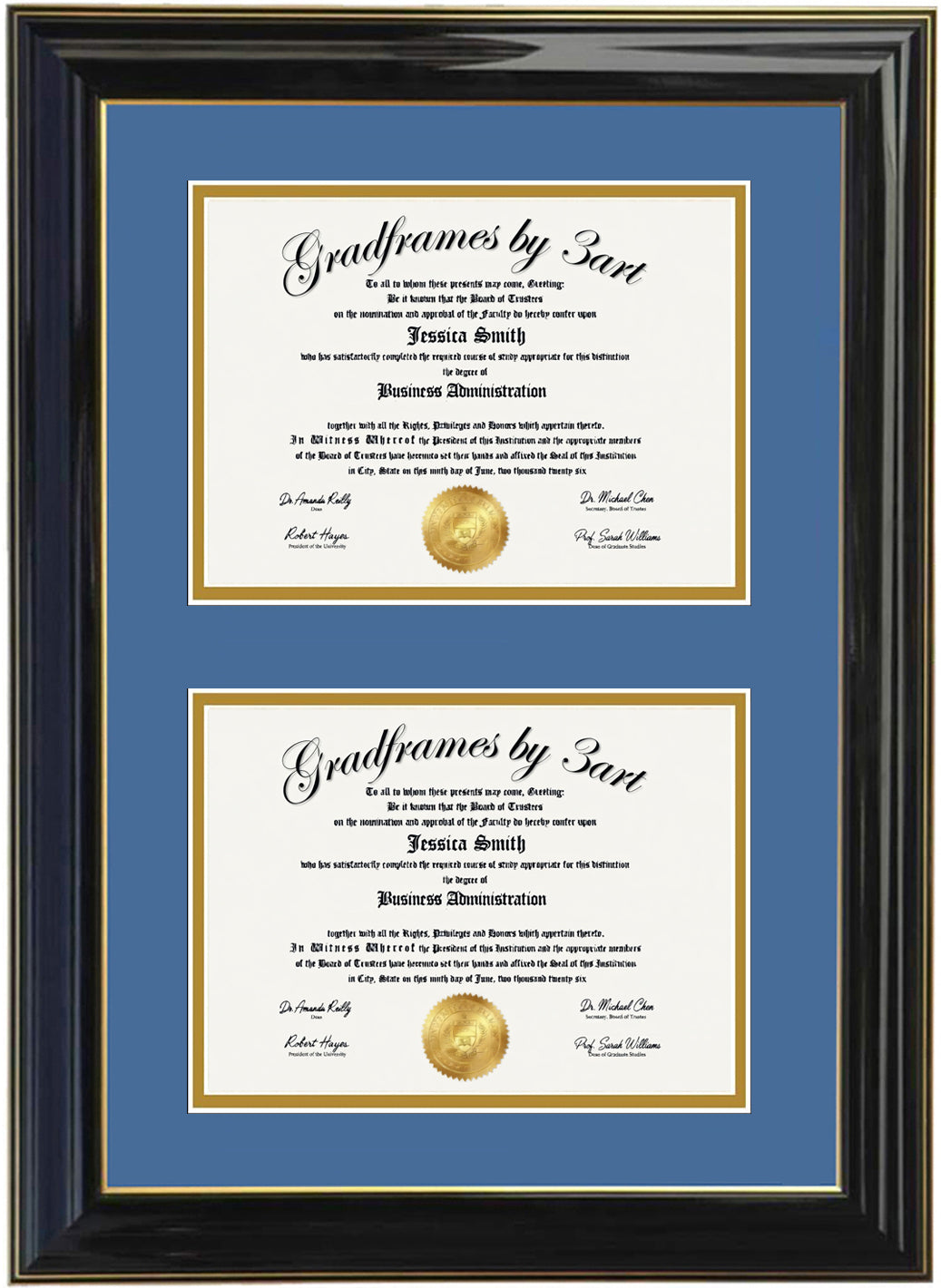 Custom Double Diploma Frame Black/Green -V