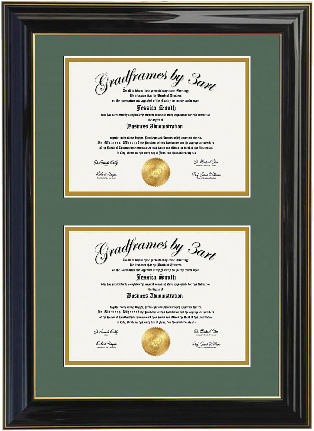 Custom Double Diploma Frame Black/Green -V