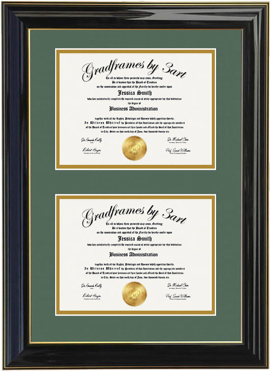 Custom Double Diploma Frame Black/Green -V
