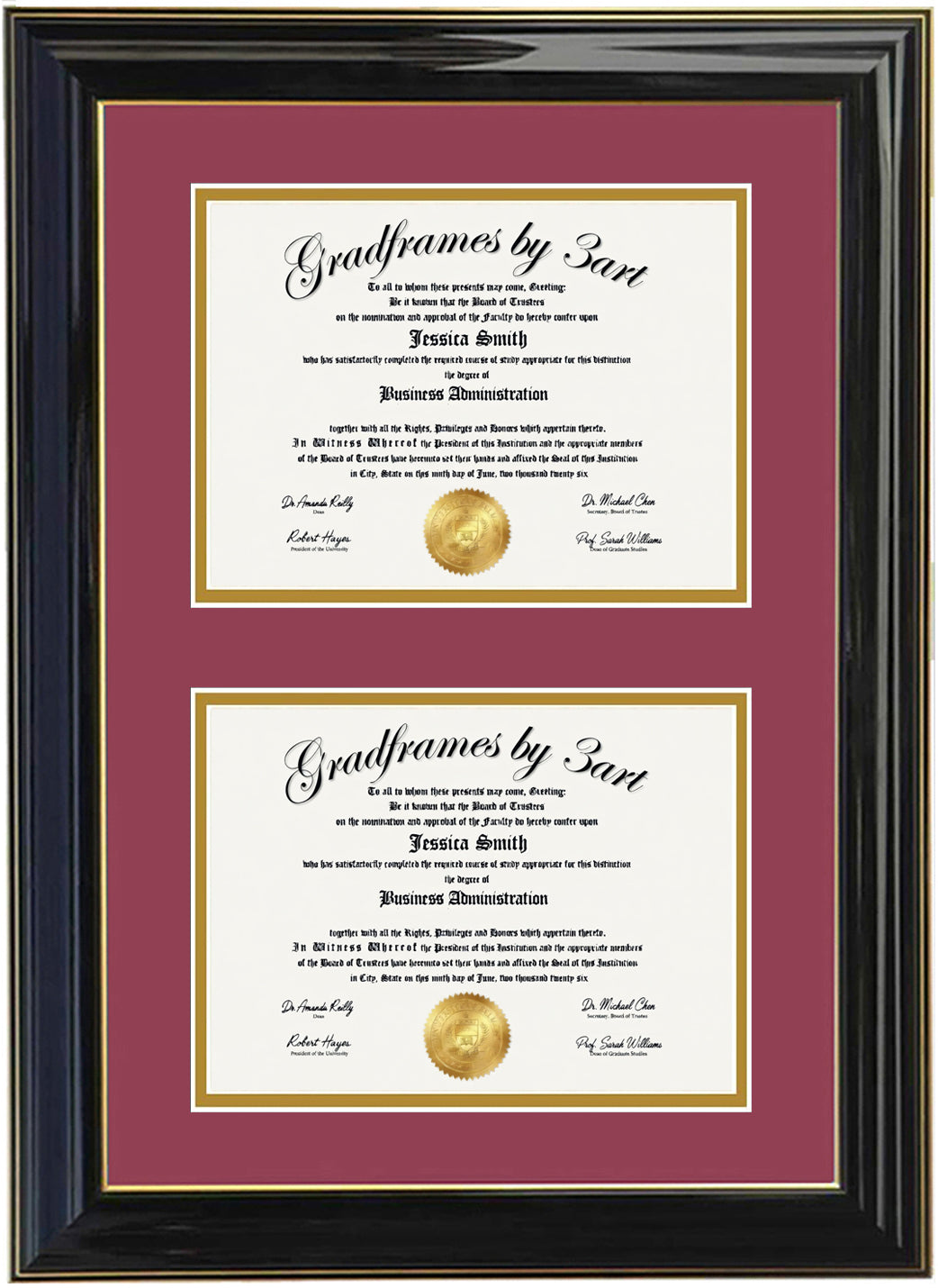 Custom Double Diploma Frame Black/Green -V