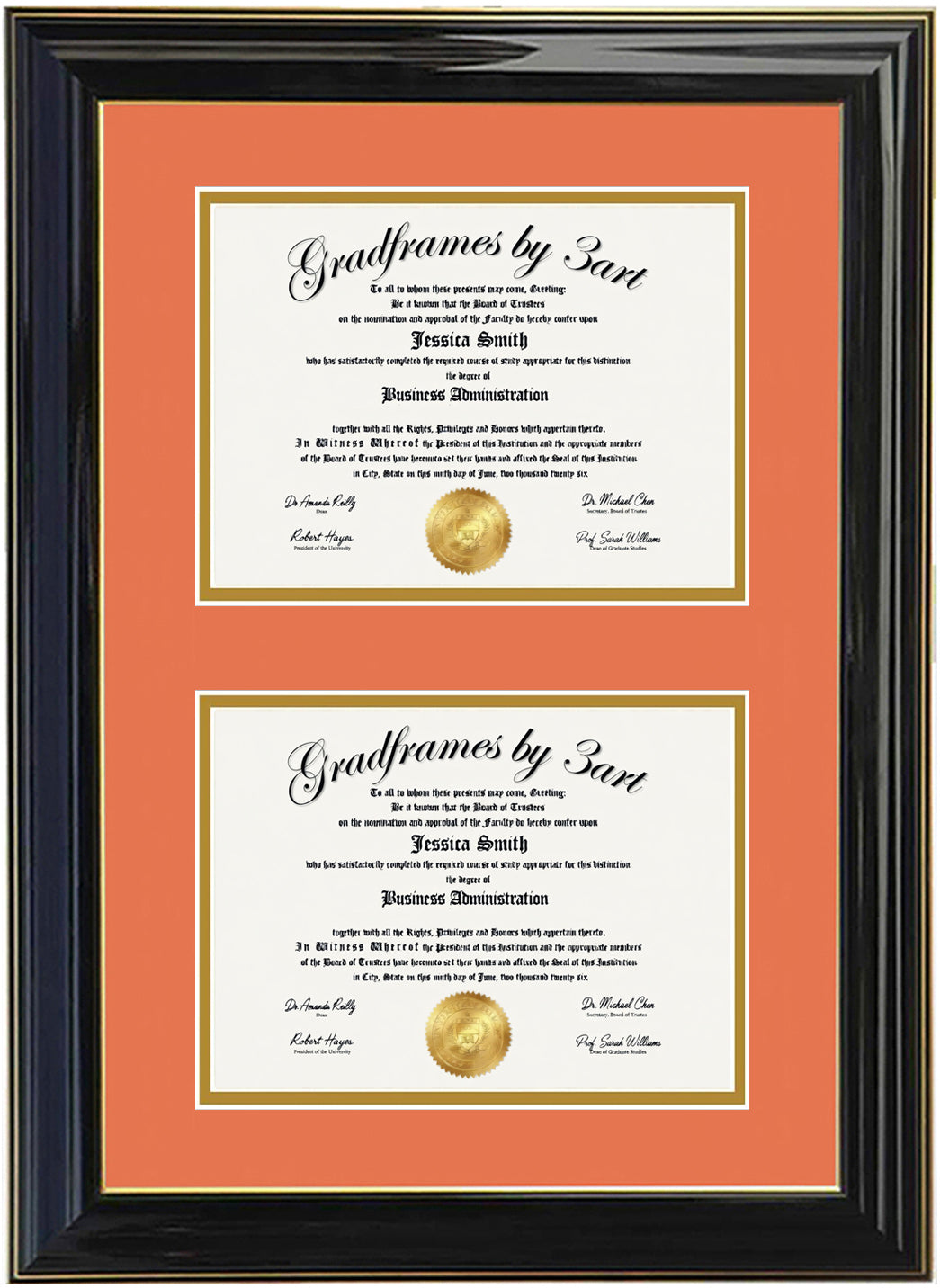 Custom Double Diploma Frame Black/Green -V