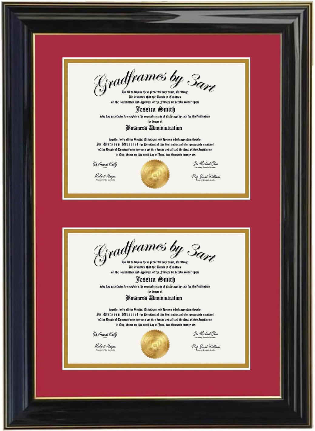 Custom Double Diploma Frame Black/Red -V