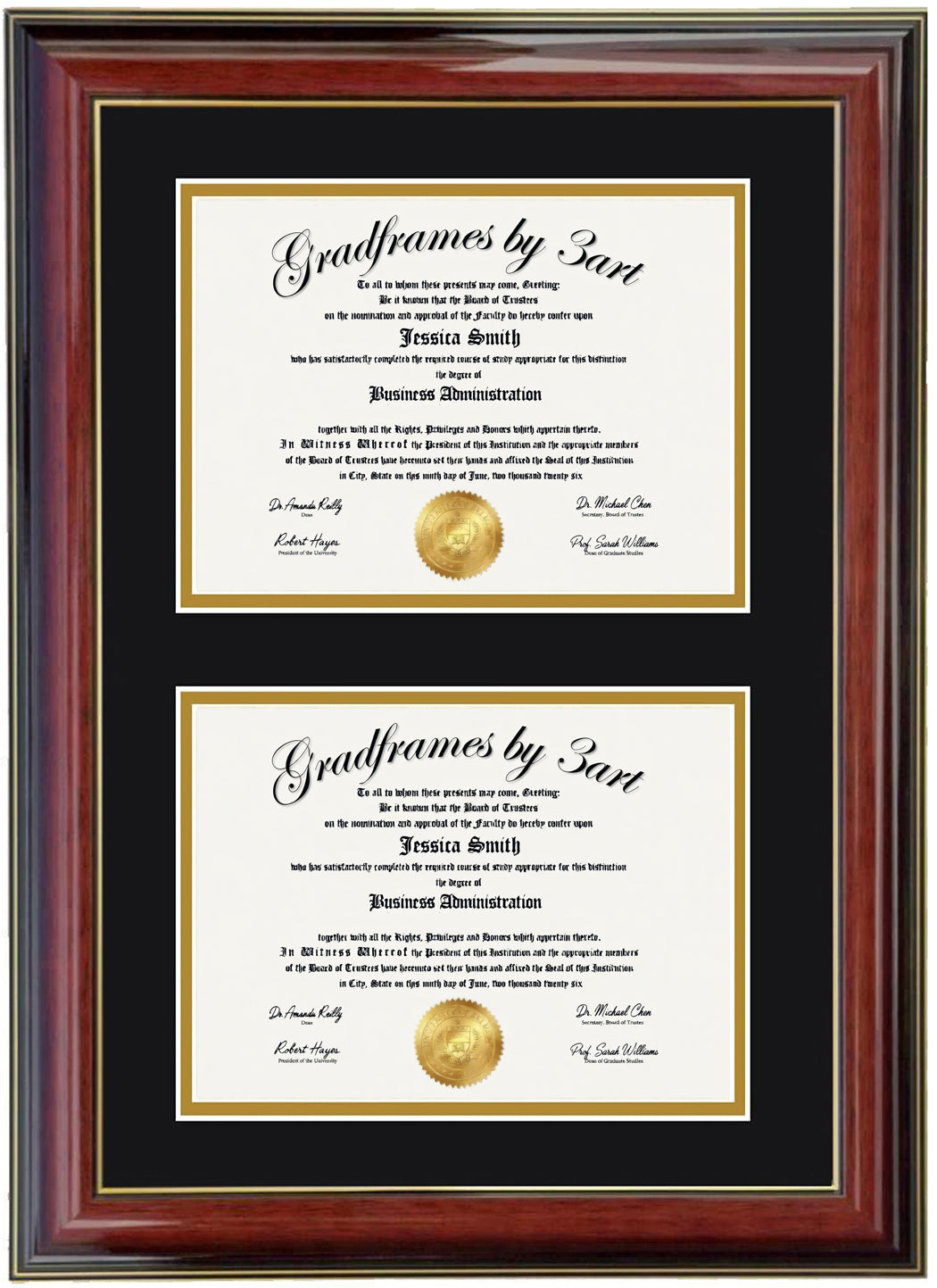 Custom Double Diploma Frame Black/Green -V