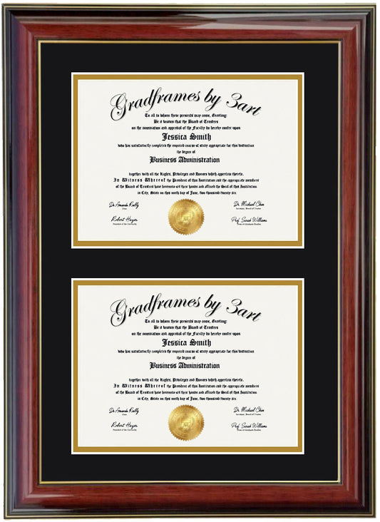 Custom Double Diploma Frame Mahogany -V