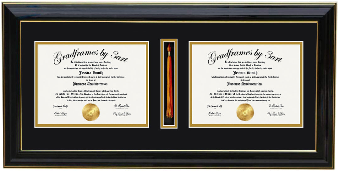 Custom Double Diploma Frame with  Tassel Opening-H
