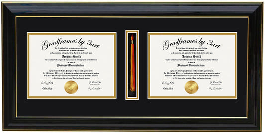 Custom Double Diploma Frame with  Tassel Opening-H