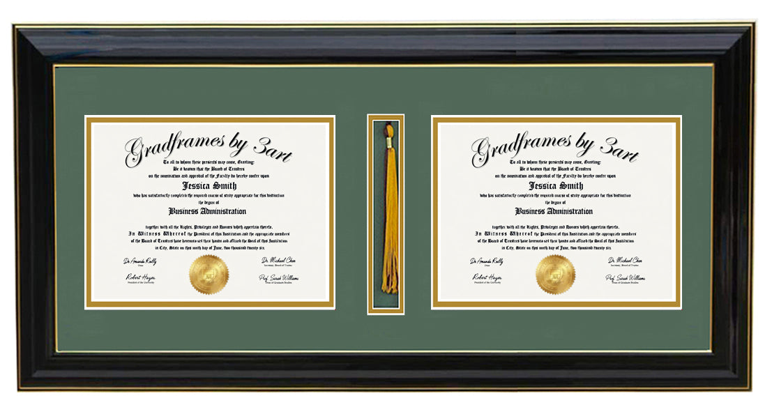 Custom Double Diploma Frame with  Tassel Opening-H