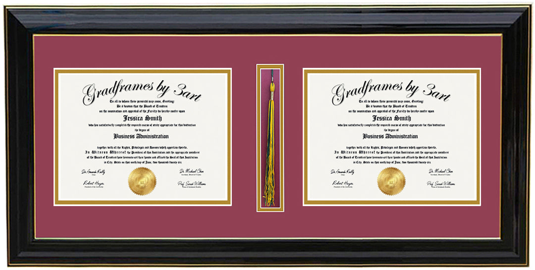 Custom Double Diploma Frame with  Tassel Opening-H