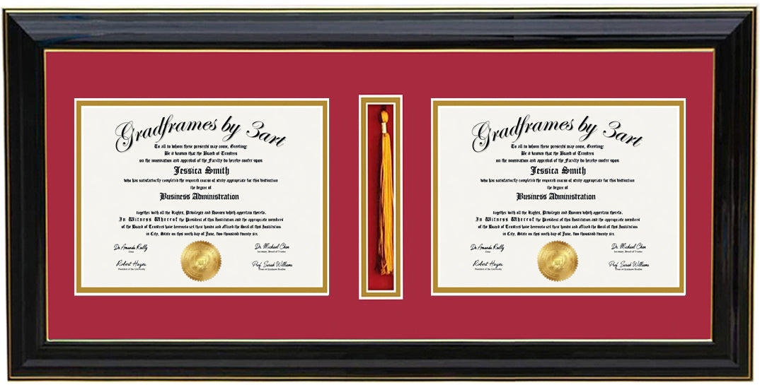Custom Double Diploma Frame with  Tassel Opening-H