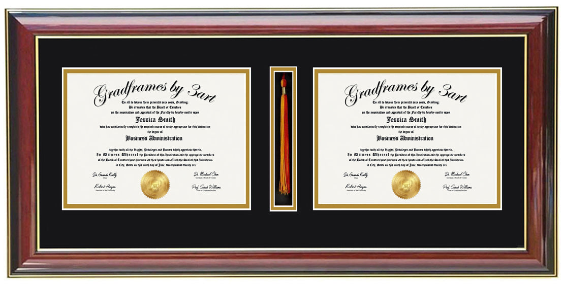 Custom Double Diploma Frame with  Tassel Opening-H