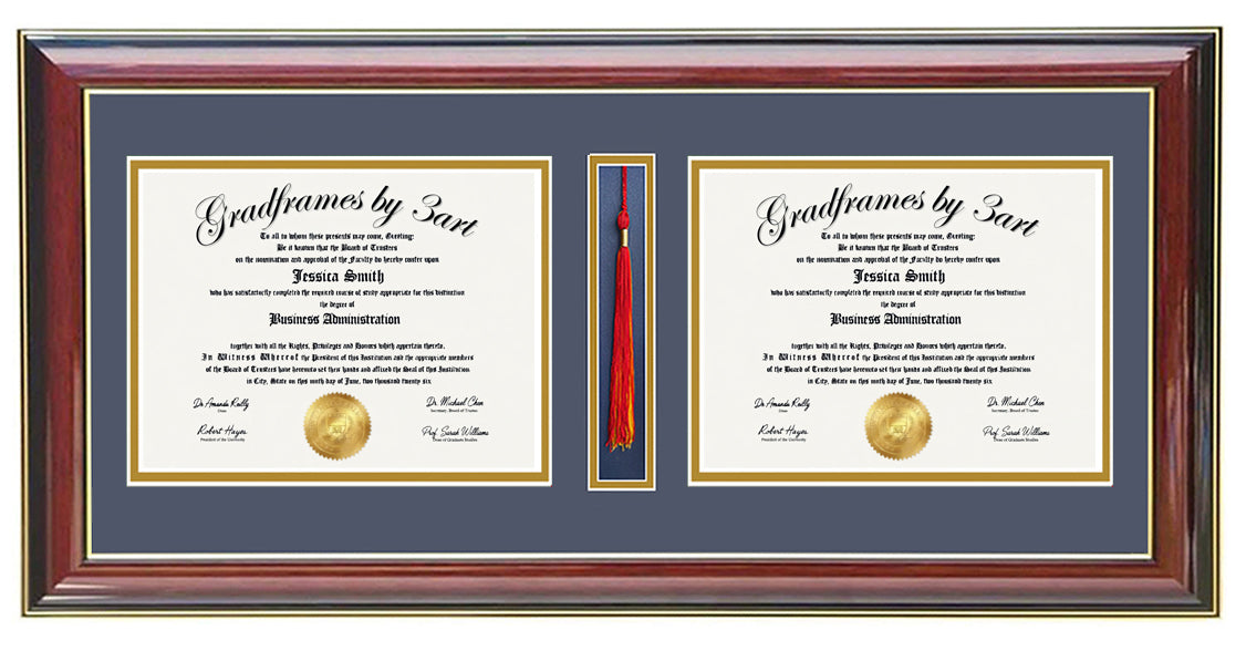 Custom Double Diploma Frame with  Tassel Opening-H