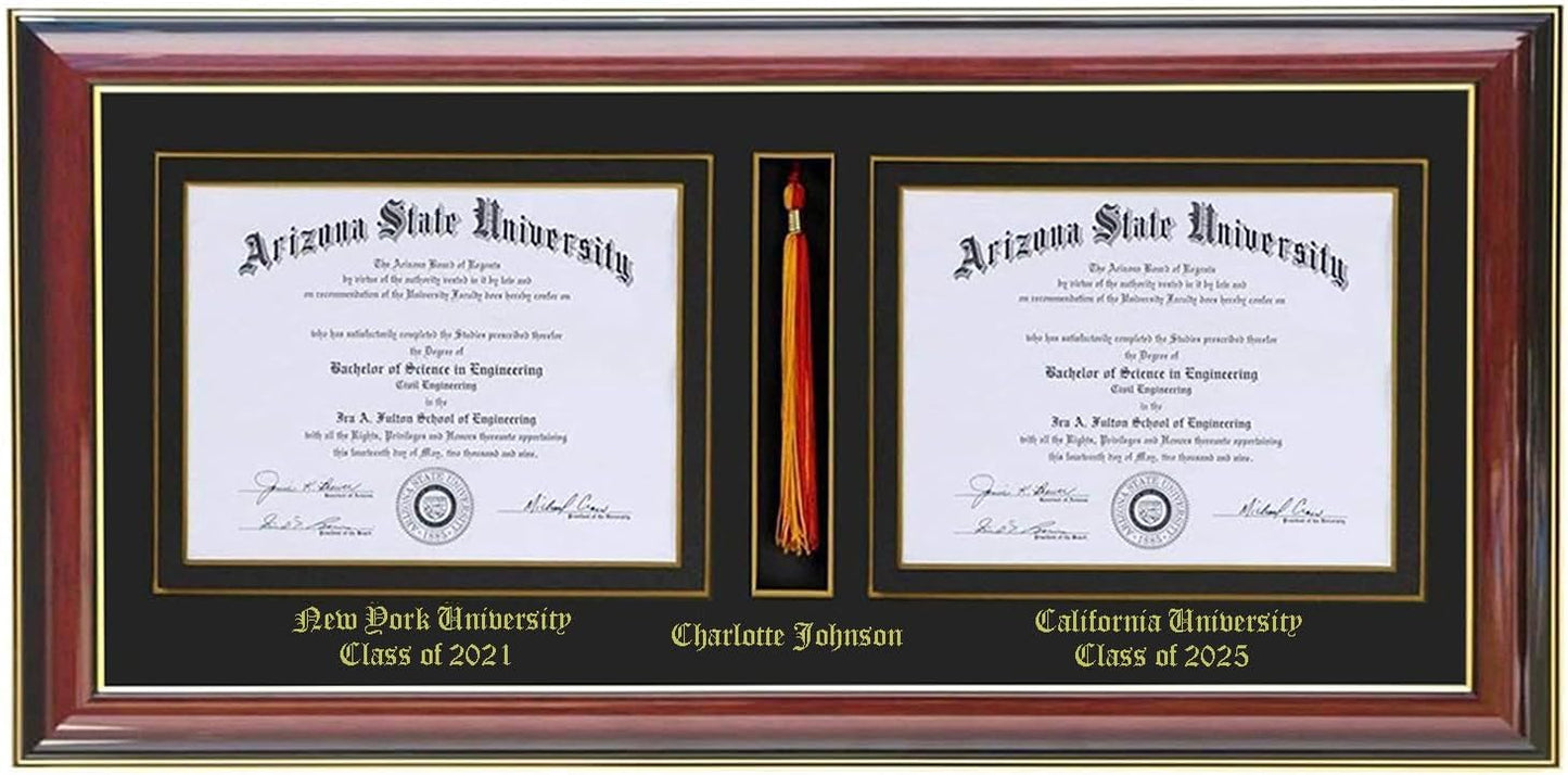 Double Diploma Frame with Tassel Holder - Dual Diploma Graduation Degree Display Frame 6x8,7x9,8x10,8.5x11,9x12,10x12,10x13,11x14,12x15