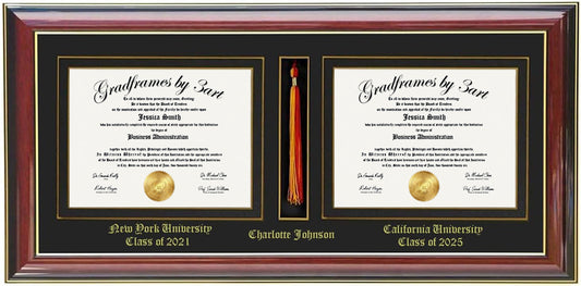 Double Diploma Frame with Tassel Holder - Dual Diploma Graduation Degree Display Frame 6x8,7x9,8x10,8.5x11,9x12,10x12,10x13,11x14,12x15