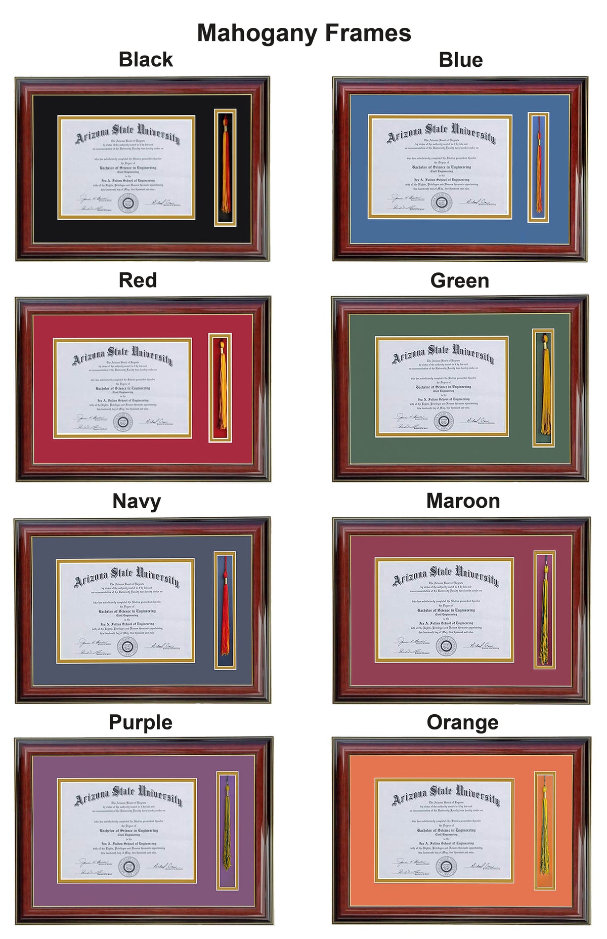 Custom Double Diploma Frame with  Tassel Opening-SQ