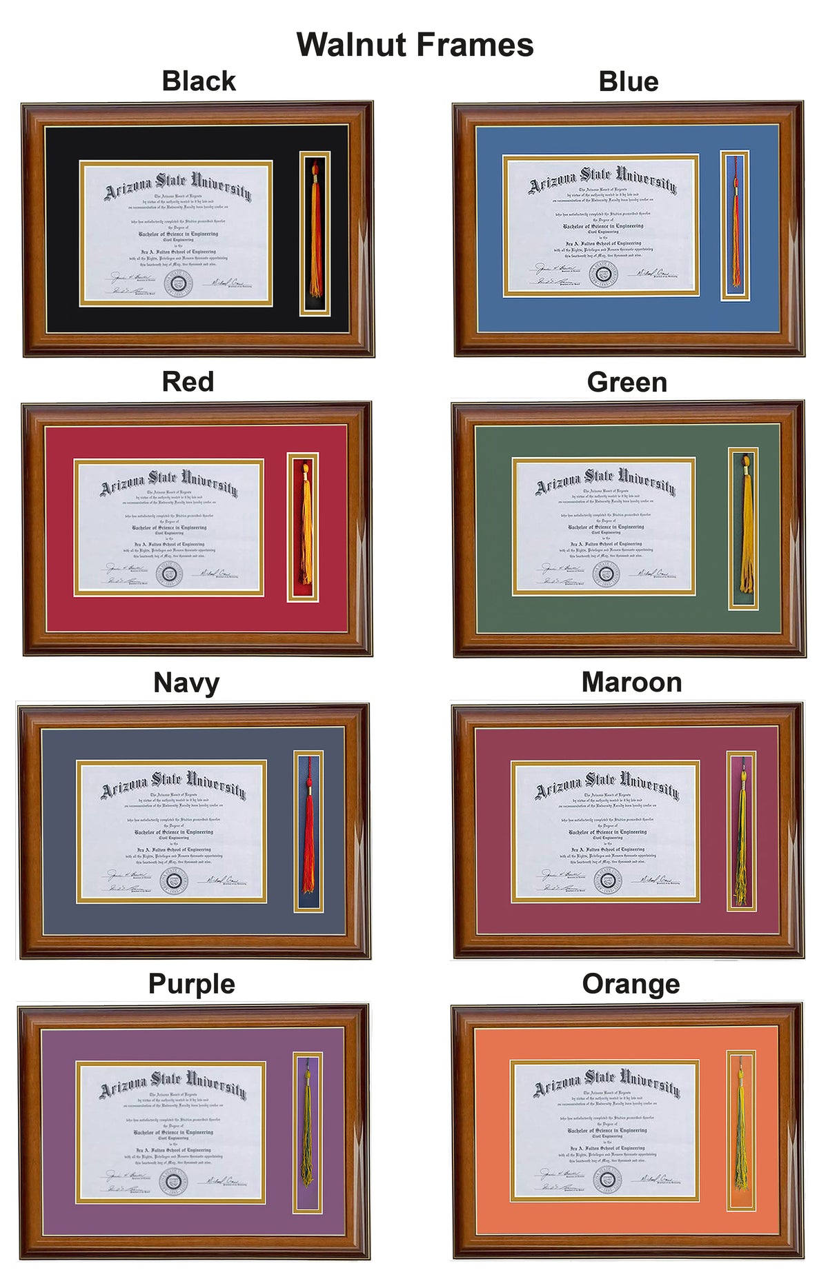 Custom Double Diploma Frame with  Tassel Opening-SQ