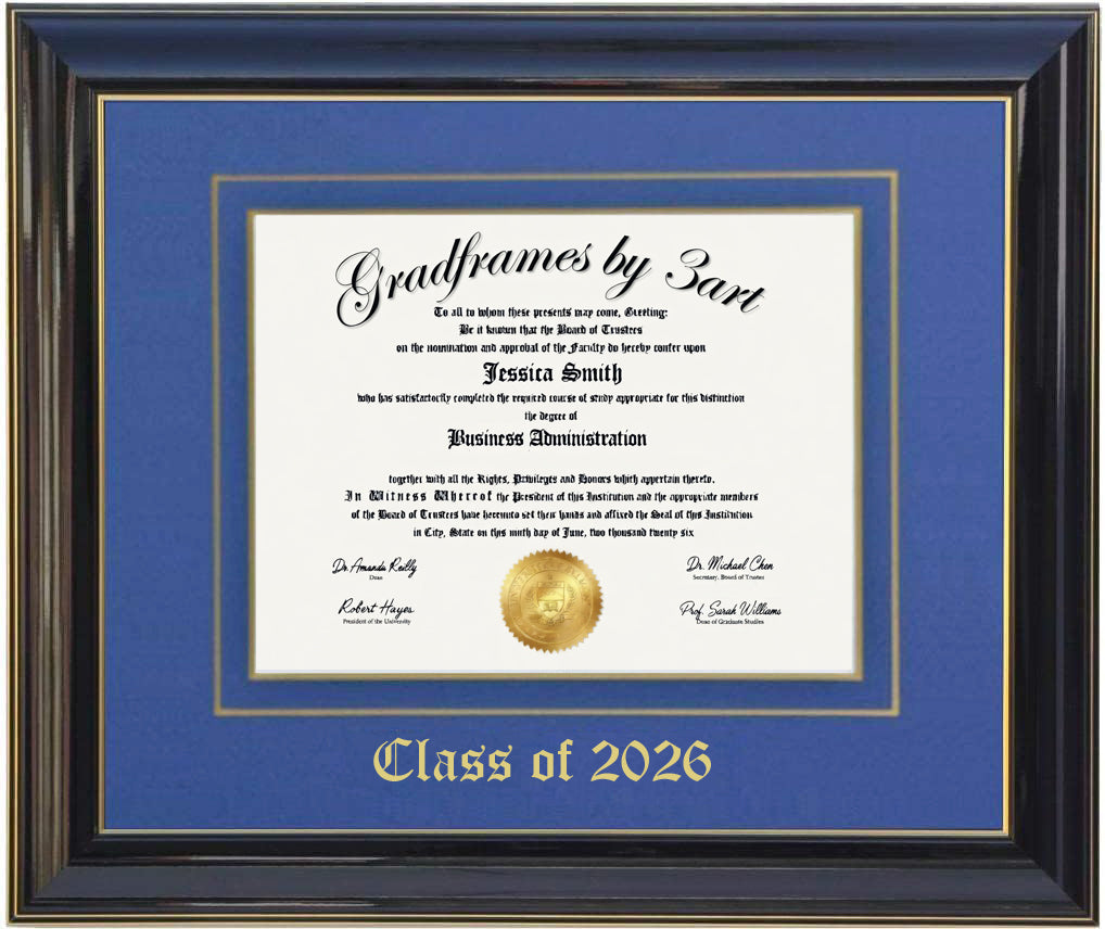 Handcrafted black  wood diploma frame with a high-gloss finish, featuring a double mat in red and gold personalized,6x8,7x9,8x10,8.5x11,9x12,10x12,10x13,11x14,12x15,12x16,14x16,11x17,13x17,14x18,15x20,16x20.5,8.25x11.75