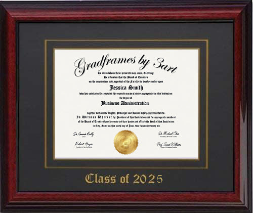 Handcrafted brandy  wood diploma frame with a high-gloss finish, featuring a double mat in black and gold personalized,6x8,7x9,8x10.8.5x11,9x12,10x12