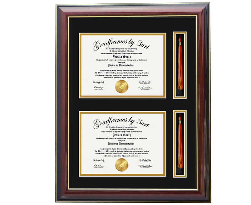 Custom Double Diploma Frame with Two Tassel Openings