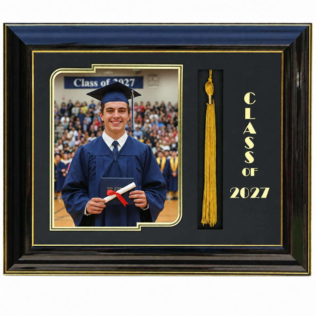 Black and gold graduation photo and tassel frame with Class of 2027 lettering