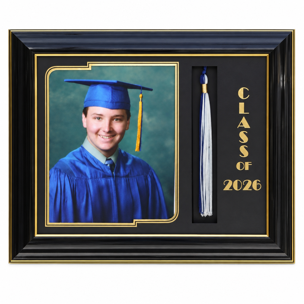 Black and gold graduation photo and tassel frame with Class of 2026 lettering