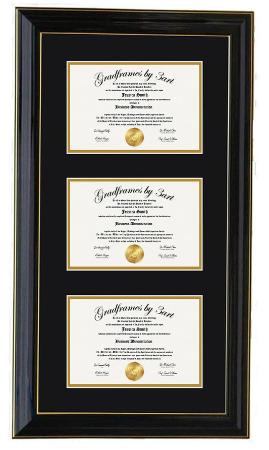 Custom Triple Diploma Frame, Multiple Sizes & Colors-V