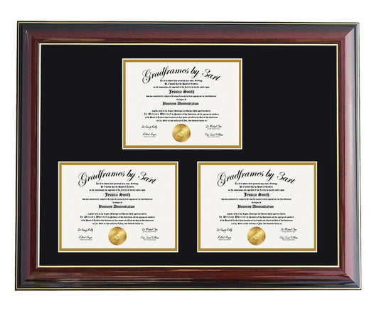 Custom Triple Diploma Frame, Multiple Sizes & Colors-SQ