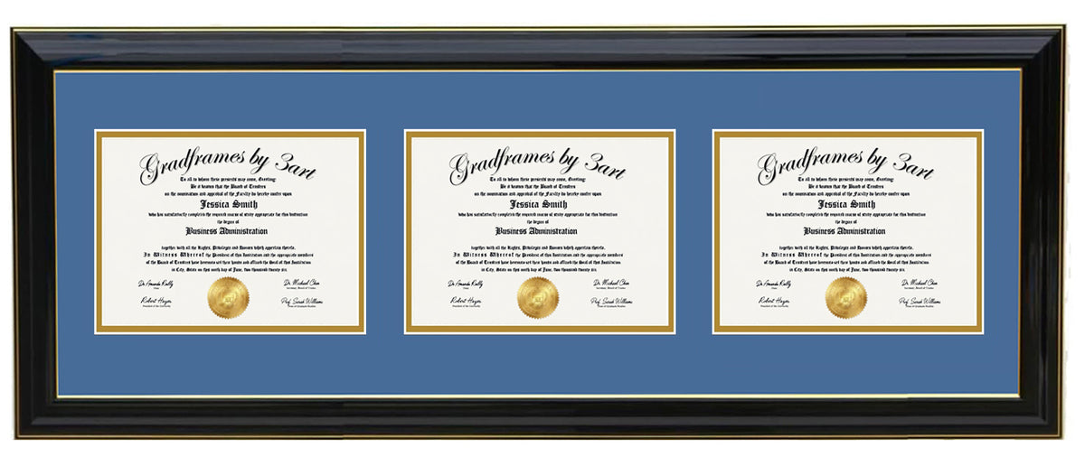 Custom Triple Diploma Frame, Multiple Sizes & Colors-H