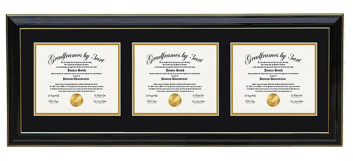Custom Triple Diploma Frame, Multiple Sizes & Colors-H